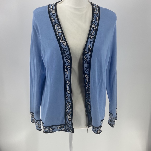 Essential G blue zip front rayon blend knit cardigan style jacket 1X - Picture 9 of 11